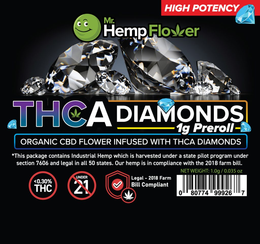 99% THCa Diamonds Infused Sativa CBD Flower - 1g Pre Roll