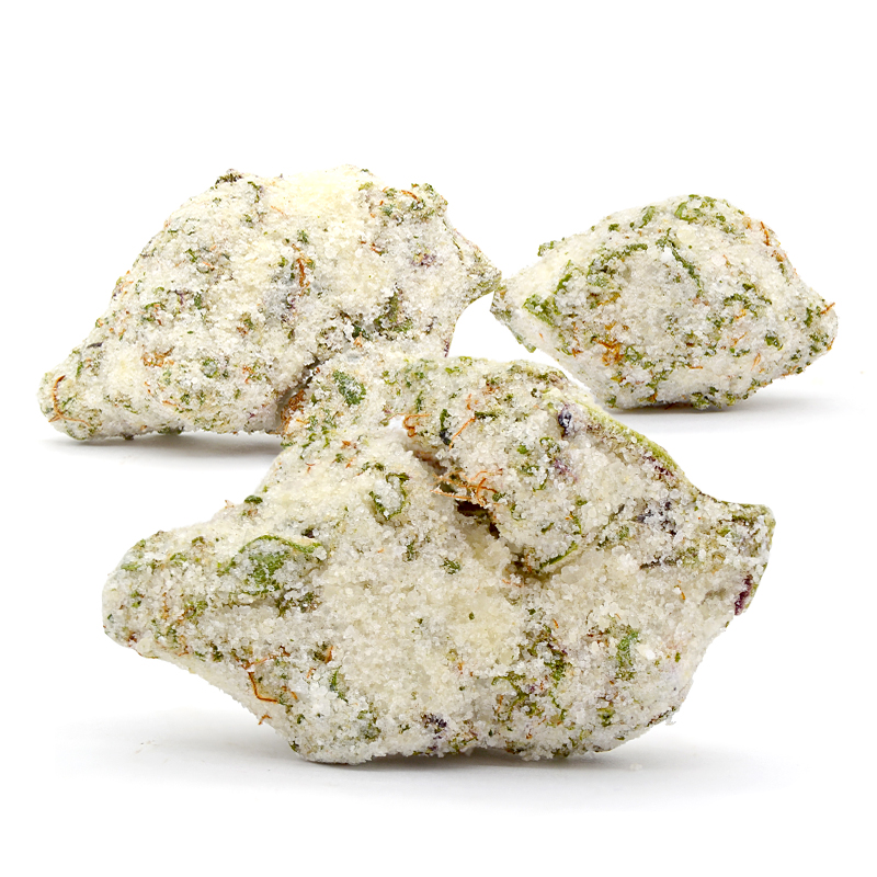 Casper Snow Caps THCa flower coated in crystalline isolate